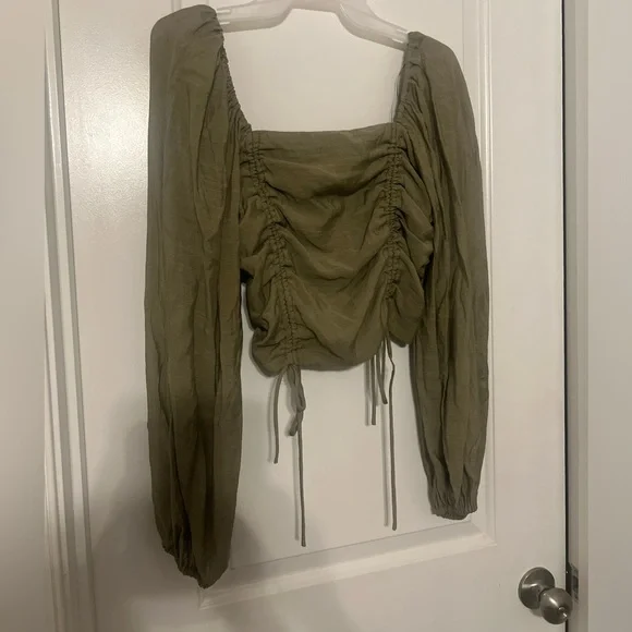 Hyfve Olive Green Balloon Sleeve Top | m - Picture 6 of 7